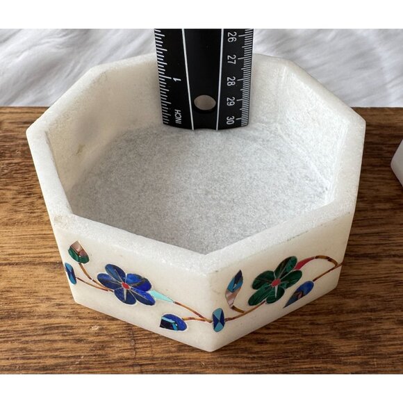 Marquetry Malachite Lapis Floral Hakik Marble Jewelry Box with Handmade Inlay - Picture 10 of 10